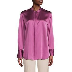 Vince 'Button Up' Purple Silk Satin Blouse Size S